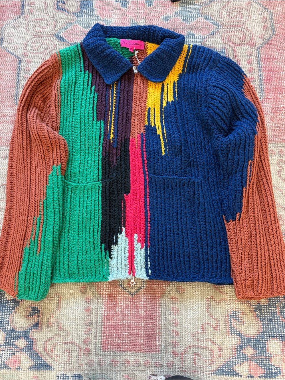 The Elder Statesman multicolor striped knit zip-up cardigan